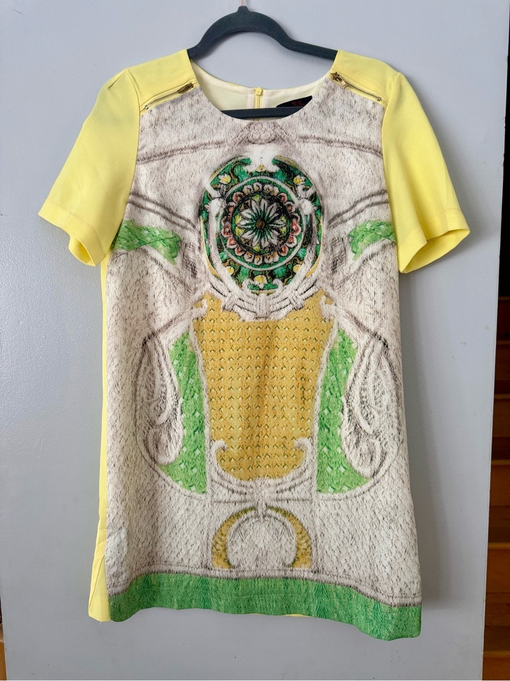 Rose Berg Yellow Shift Dress - Architectural Interior Digital Print - Size M
